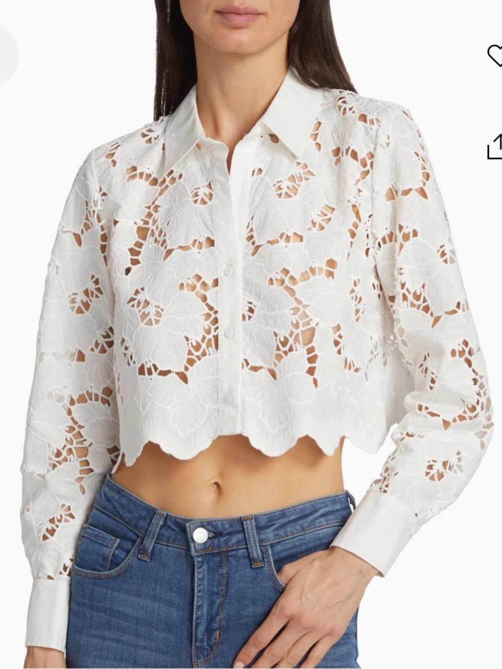 L'AGENCE White Cropped Lace Button-Down Top